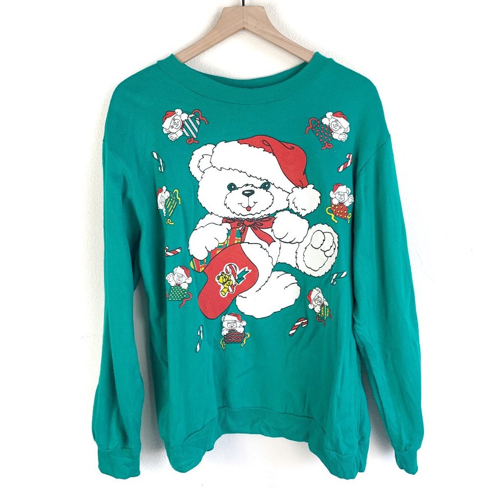 Vintage Christmas White Bear Present Pullover